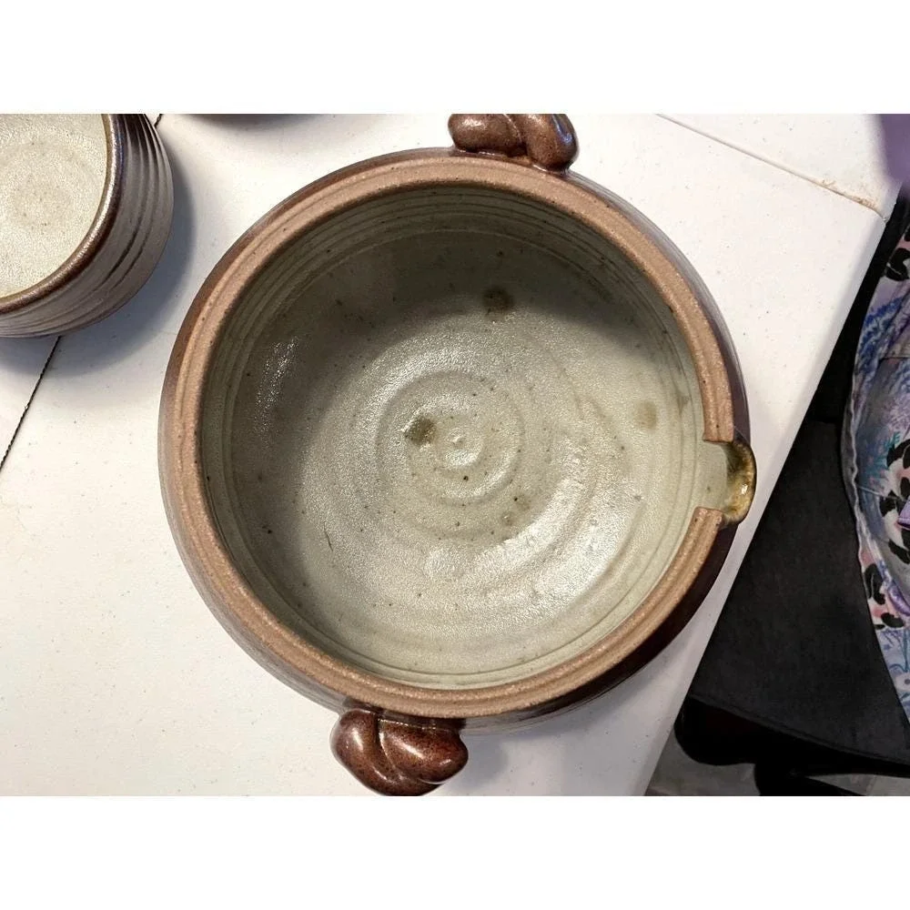 Studio Soup Tureen Lid 5 Bowls Pottery Clay Brown Gray‎ Artisan Signed